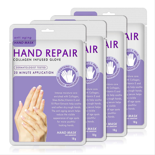 AIQIUSHA 4 Pack Hands Moisturizing Gloves, Hand Spa Mask Infused Collagen, Serum + Vitamins + Natural Plant Extracts for Dry, Cracked Hands, Moisturizer Hands Mask, Repair Rough Skin for Women&Men