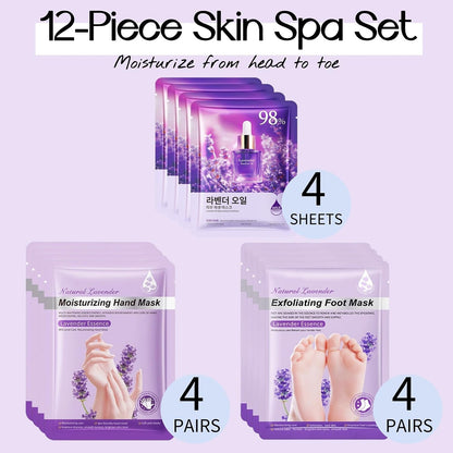 12 Pack Lavender Face,hand & foot masks, Restore and Moisturize Dry Skin,sel-care gift for women,skincare spa set,4 Face 4 Hand 4 Foot