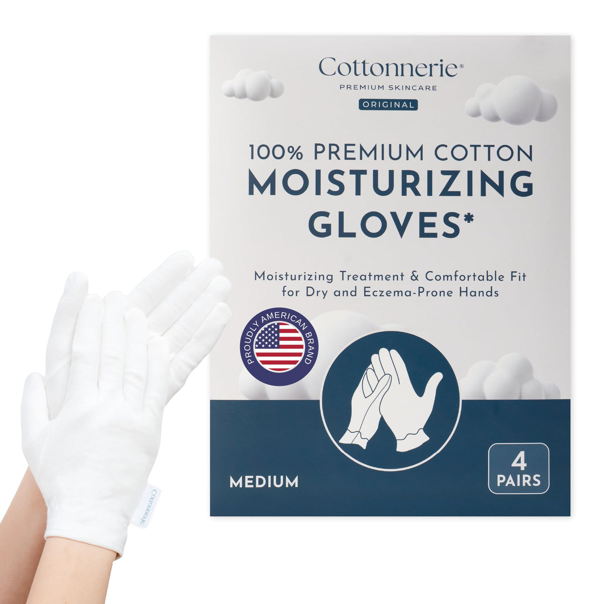 4 Pairs Cottonnerie Basics Cotton Gloves for Dry Hands Sleeping, Moisturizing Gloves Overnight, Hand Moisturizer Gloves, Moisture Gloves for Dry Hands Overnight, Sleeping Gloves, Medium