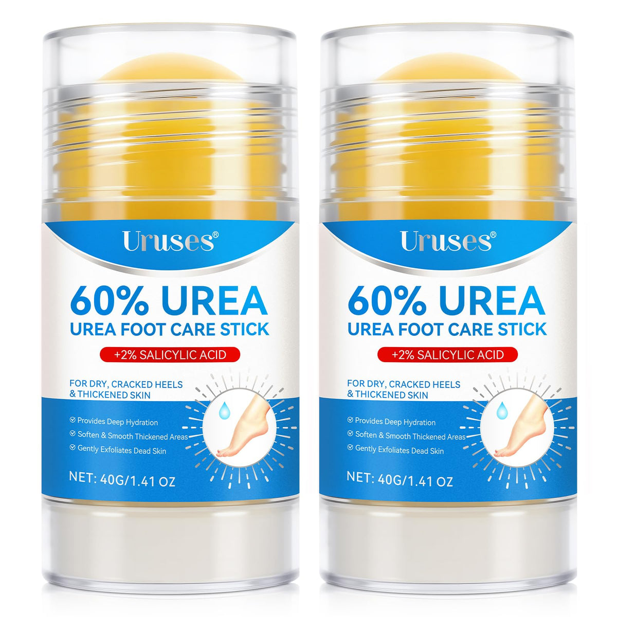 Uruses 2Pack Urea Cream 60% plus Salicylic Acid 2% Urea Foot Care Stick,Foot Cream for Foot Callus Remover, Feet Moisturizer Stick for Dry Cracked Heels, Hands, Knees,Hydrating Heel Balm, Easy To Use
