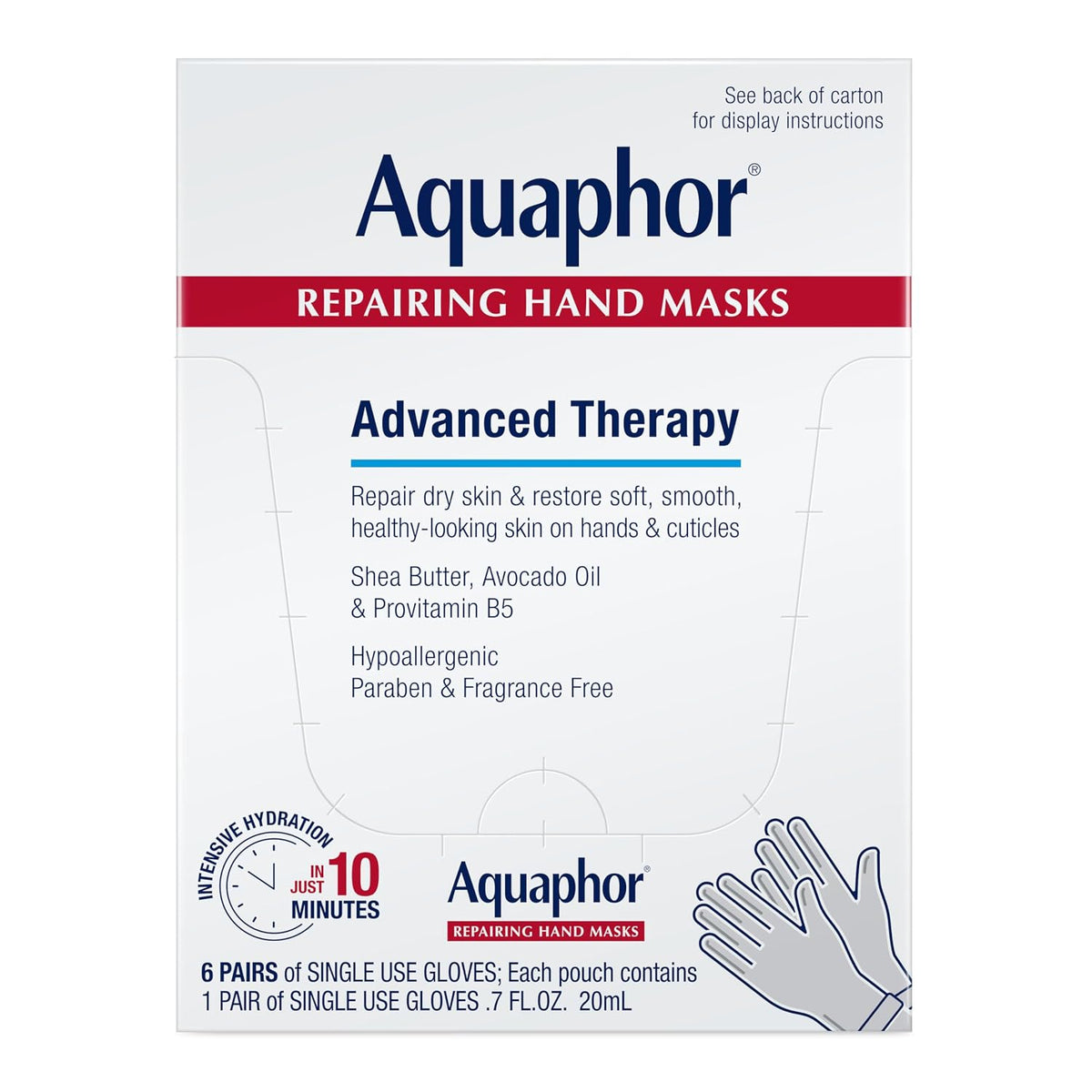 Aquaphor Advanced Therapy Repairing Hand Masks, 6 Masks x 0.7 FL OZ