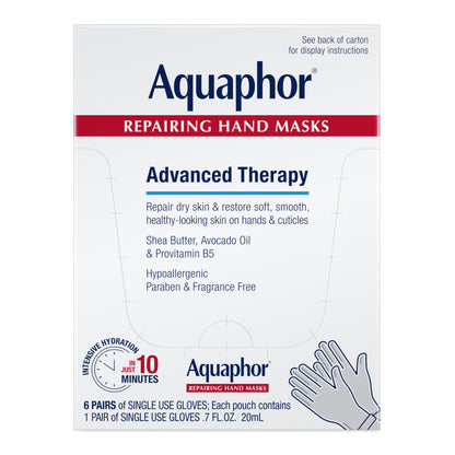 Aquaphor Advanced Therapy Repairing Hand Masks, 6 Masks x 0.7 FL OZ