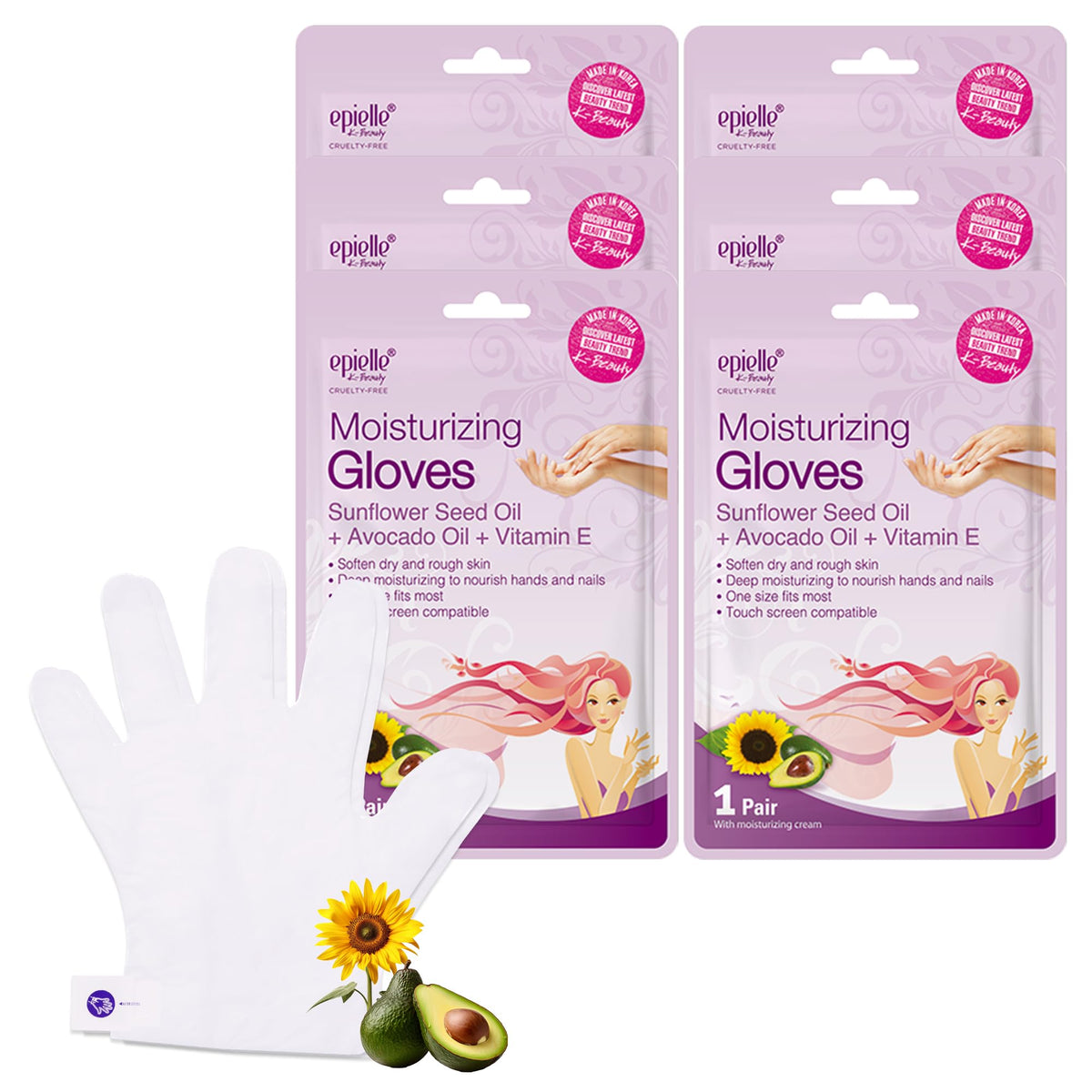 Epielle Hydrating Hand Mask 6 Pairs, Relieve and Soften with Shea Butter & Jojoba Oil, Deep Moisturizing Gloves for Dry, Cracked Hands, Self Care Gifts for Women, Spa Kit