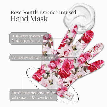 Koelf Rose Petal Satin Hand Mask (10 Pairs) - Korean Skin Care, Nourishing & Moisturizing Hand Gloves, Rose Scented Hand Masks with Peptides, Collagen & Shea Butter for Soft, Smooth Hands