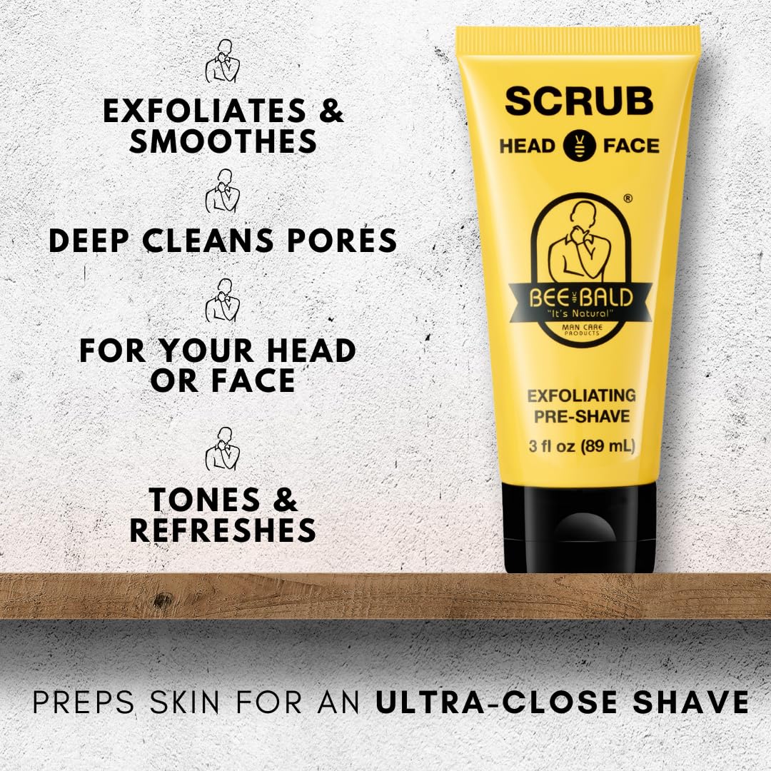 Bee Bald SCRUB Scalp Exfoliator for Men, Head Pre Shave Exfoliant, 3 fl oz