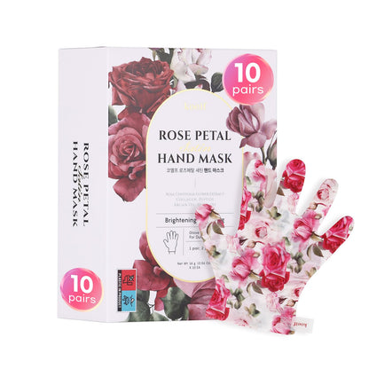 Koelf Rose Petal Satin Hand Mask (10 Pairs) - Korean Skin Care, Nourishing & Moisturizing Hand Gloves, Rose Scented Hand Masks with Peptides, Collagen & Shea Butter for Soft, Smooth Hands