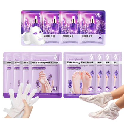 12 Pack Lavender Face,hand & foot masks, Restore and Moisturize Dry Skin,sel-care gift for women,skincare spa set,4 Face 4 Hand 4 Foot