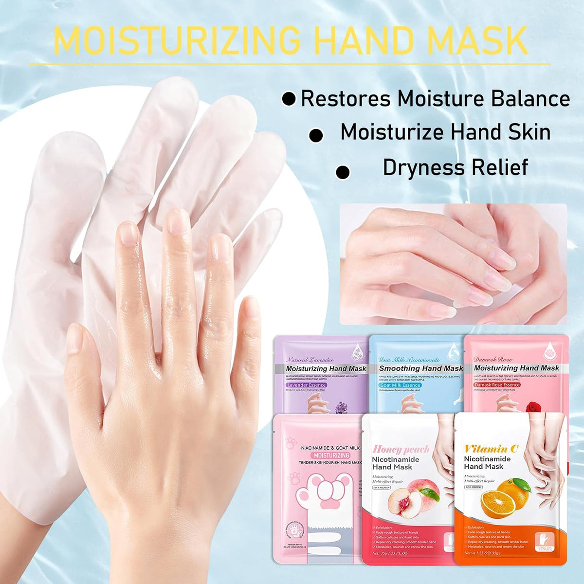 6PCS Moisturizing Hand Masks,Deep Nourishing Hand Gloves,Hydrating Hand Mask for Dry Cracked Hands,Soft and Smooth Touch Hands,Self Care Gifts for Women