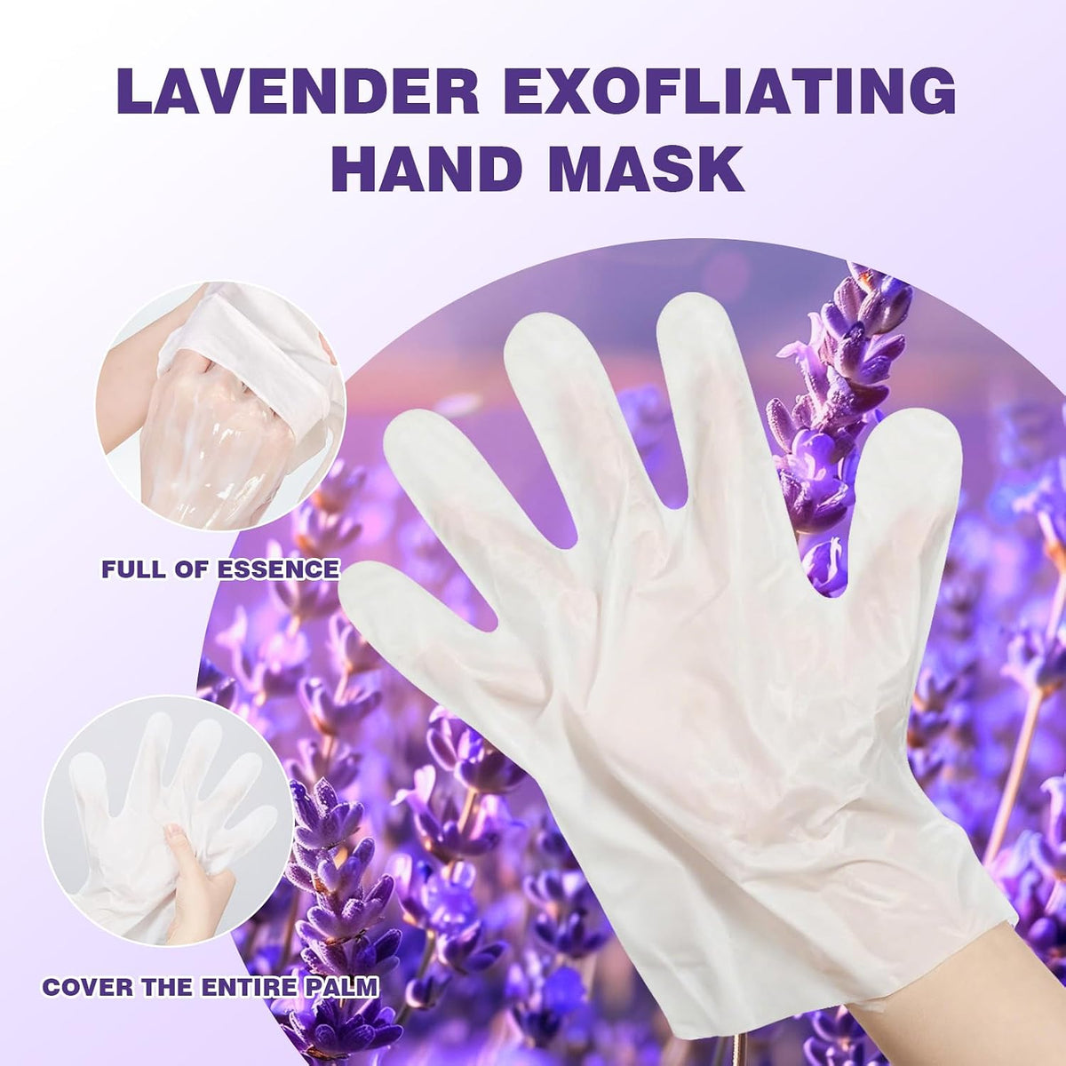 Mositurizing Hand Masks with Lavender, Hydrating Hand Glove for Dry Cracked Hands,Hand Mask Gloves for Soft and Smooth Touch Hands（3Pack）