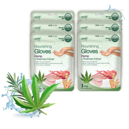 Epielle Nourishing Hand Mask 6 Pairs, Repair and Soften with Hemp & Rosemary Extract, Deep Moisturizing Gloves for Dry, Cracked Hands, Self Care Gifts for Women, Spa Kit