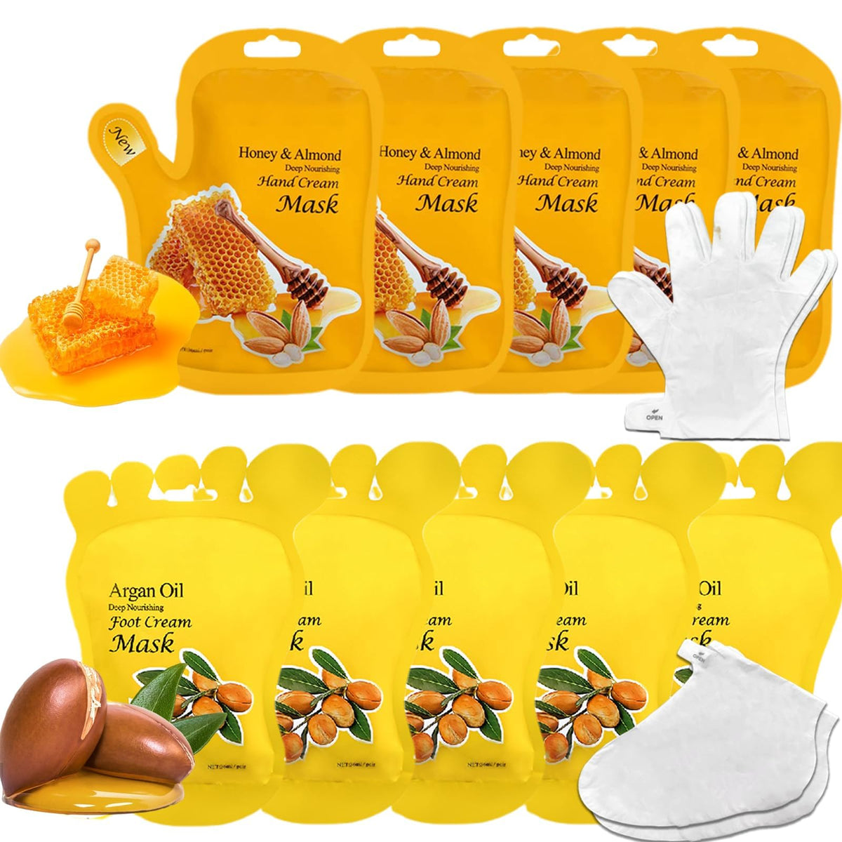 Elitzia Hand & Foot Mask Avocado & Honey Almond 10 Packs Moisturizing