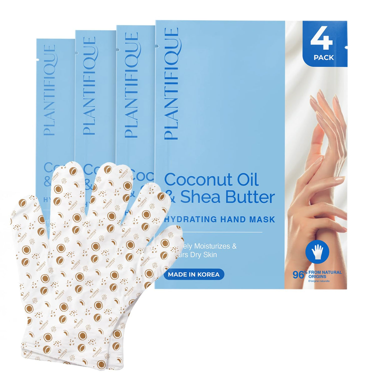PLANTIFIQUE Korean Hand Mask Moisturizing Gloves, 4 Pairs & Box