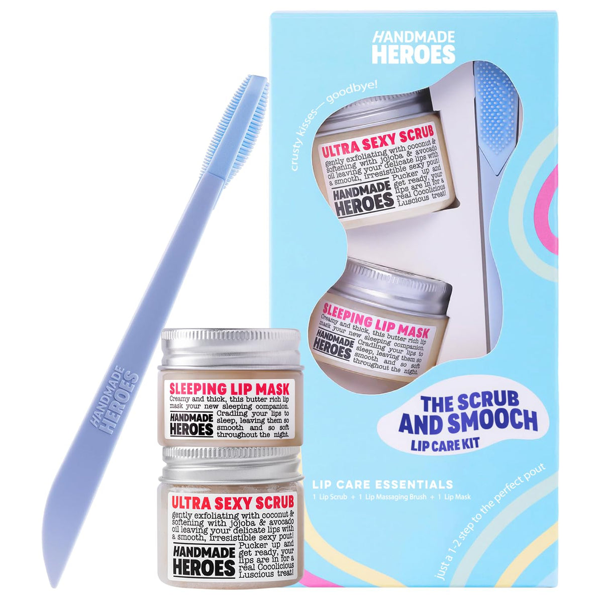 Handmade Heroes 100% Natural Lip Scrub, Vegan Conditioning Coconut Lip Exfoliator - Gentle Exfoliant, Ultra Sexy Sugar Lip Mask Polish and Scrubber for Chapped Dry and Dark Lips, 1oz (Coconut Sorbet)