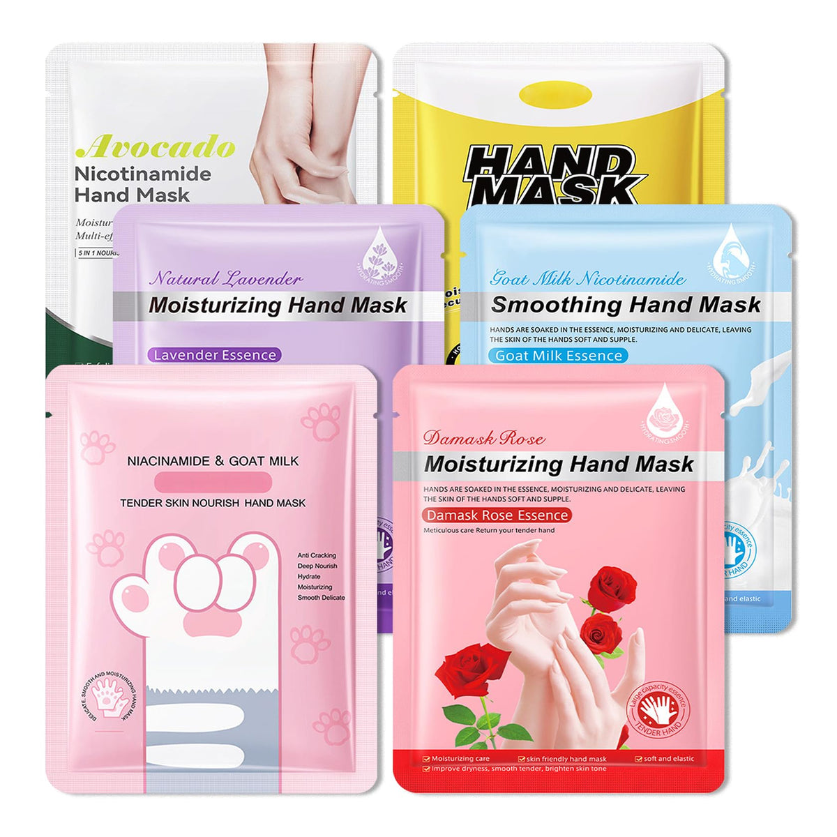 6PCS Hydrating Hand Mask Gifts Set,Intensive Cute Hand Masks for Dry Cracked Hands,Gentle Long Lasting Hand Masks Moisturizing Gloves for Soft and Smooth Touch Hands