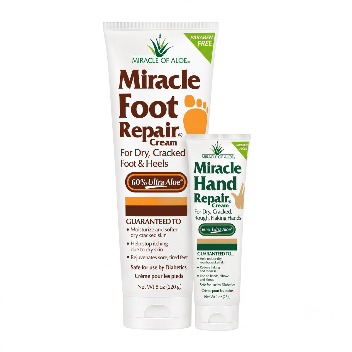 Miracle of Aloe - 8oz Foot Repair Cream + 1oz Hand Repair Cream