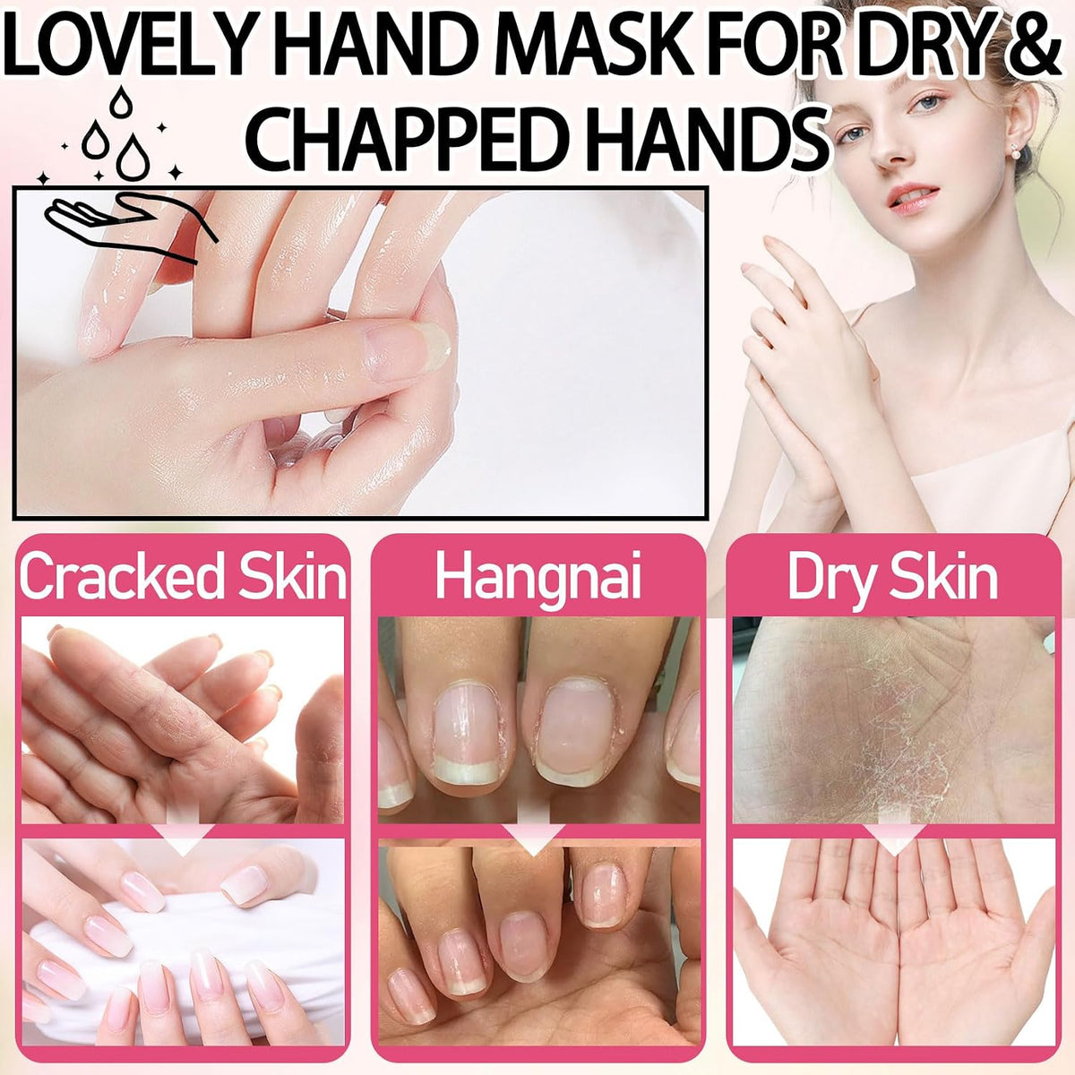 6PCS Hydrating Hand Mask Gifts Set,Intensive Cute Hand Masks for Dry Cracked Hands,Gentle Long Lasting Hand Masks Moisturizing Gloves for Soft and Smooth Touch Hands