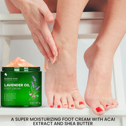 Majestic Pure Lavender Oil Foot Cream, Warming Cream - Calluses, Dry Cracked Feet, Hands, Heels, Elbow, Nails, and Knees - Softens & Moisturizes Skin - 8 oz