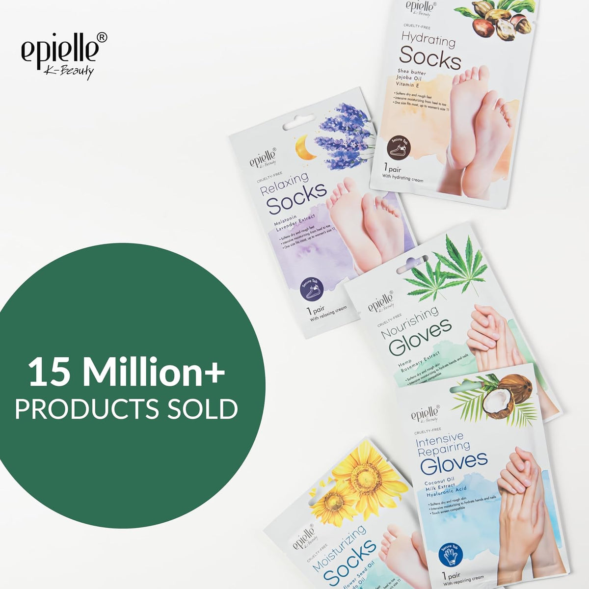 Epielle Nourishing Hand Mask 6 Pairs, Repair and Soften with Hemp & Rosemary Extract, Deep Moisturizing Gloves for Dry, Cracked Hands, Self Care Gifts for Women, Spa Kit