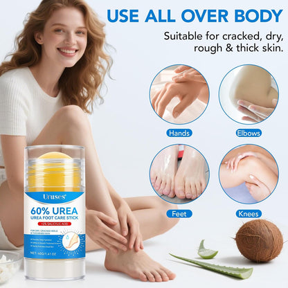 Uruses 2Pack Urea Cream 60% plus Salicylic Acid 2% Urea Foot Care Stick,Foot Cream for Foot Callus Remover, Feet Moisturizer Stick for Dry Cracked Heels, Hands, Knees,Hydrating Heel Balm, Easy To Use