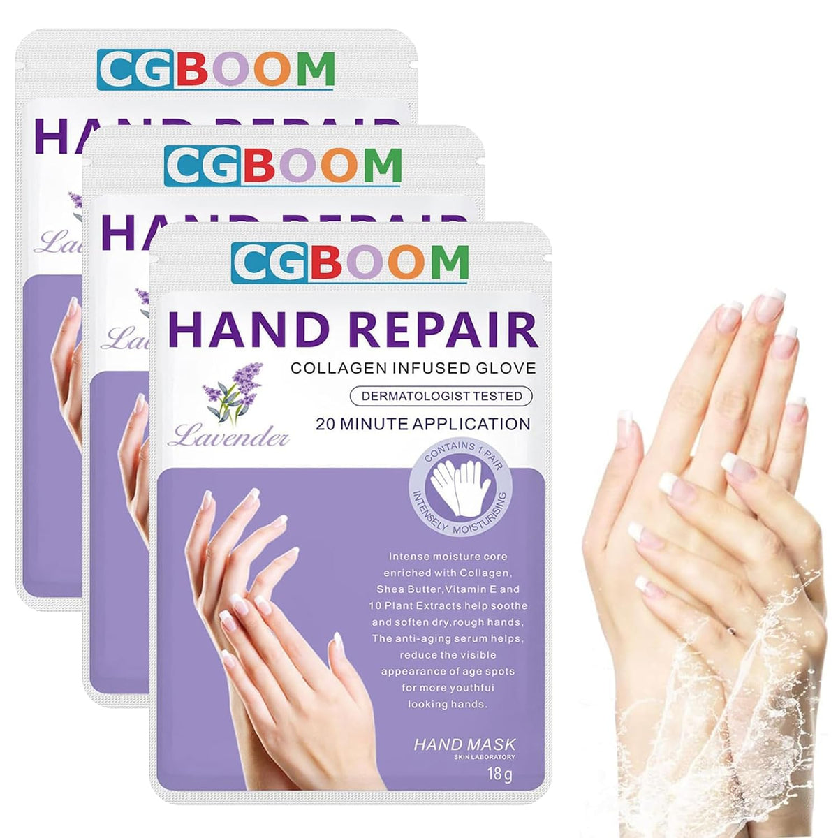 Hand Mask Moisturizing Glove 3 pack, Hand Peel Mask Exfoliating Gloves, Hand Repair Glove for Dry Hands Treatment, Remove Dead Skin, Rough Skin, Lavender