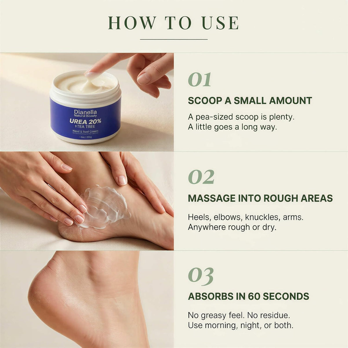 Dianella Urea 20% Foot & Hand Cream, 8 Oz Value Size for Cracked Heels