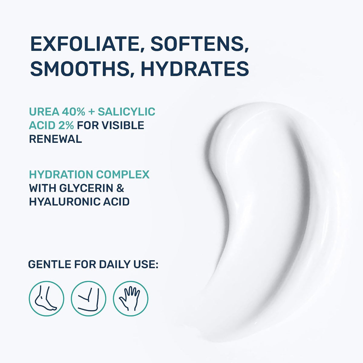 Urea Cream 40 Percent for Feet Maximum Strength - Urea Foot Cream and Callus Remover, Exfoliating Heels Cream with Salicylic Acid - Dry Cracked Foot Lotion Urea, Ceramides, Tea Tree Oil, 4.3 oz