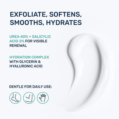 Urea Cream 40 Percent for Feet Maximum Strength - Urea Foot Cream and Callus Remover, Exfoliating Heels Cream with Salicylic Acid - Dry Cracked Foot Lotion Urea, Ceramides, Tea Tree Oil, 4.3 oz