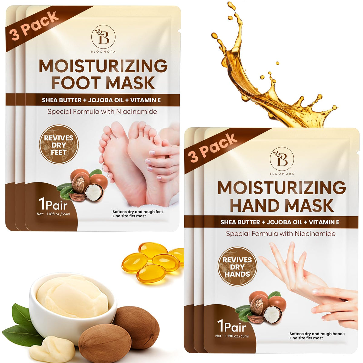 Hand Mask Gloves for Dry Chapped Hands with Shea Butter, Jojoba Oil