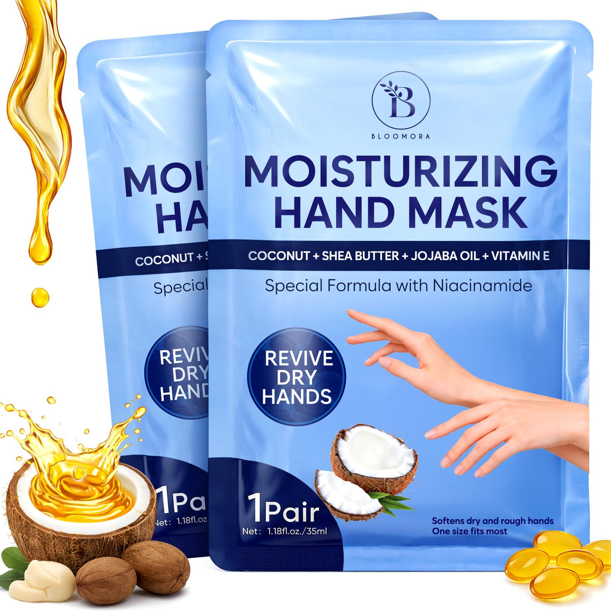 Hand Mask Gloves for Dry Cracked Hands with Coconut and Shea Butter