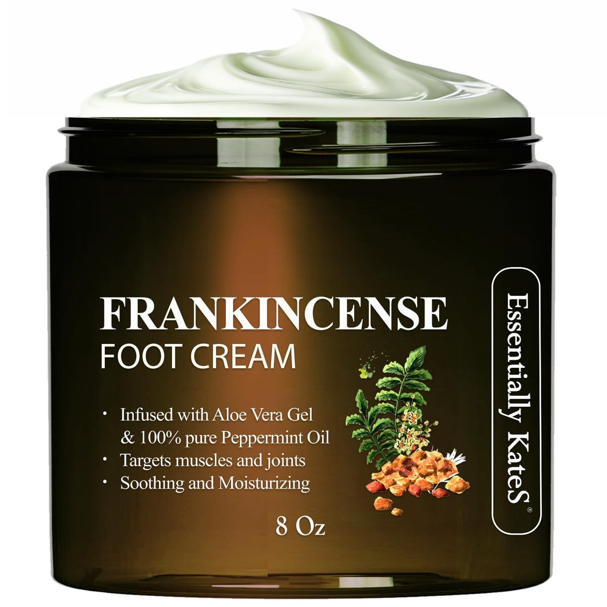 Essentially KateS Peppermint + Eucalyptus Cooling Foot Cream 8 Fl Oz – Relieves Dry, Cracked, Tired Feet – Deep Hydration with Ceramides – Non-Greasy Formula