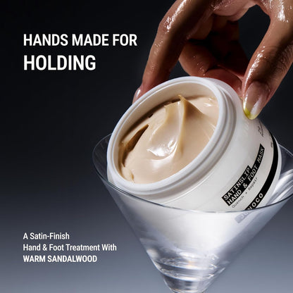 JUNO & Co. Satinslip Hand & Foot Mask – Overnight Hand & Foot Cream for Dry Skin, Crème-to-Oil Treatment with Urea, 10% Glycerin & Sea Water, Warm Sandalwood, 3oz