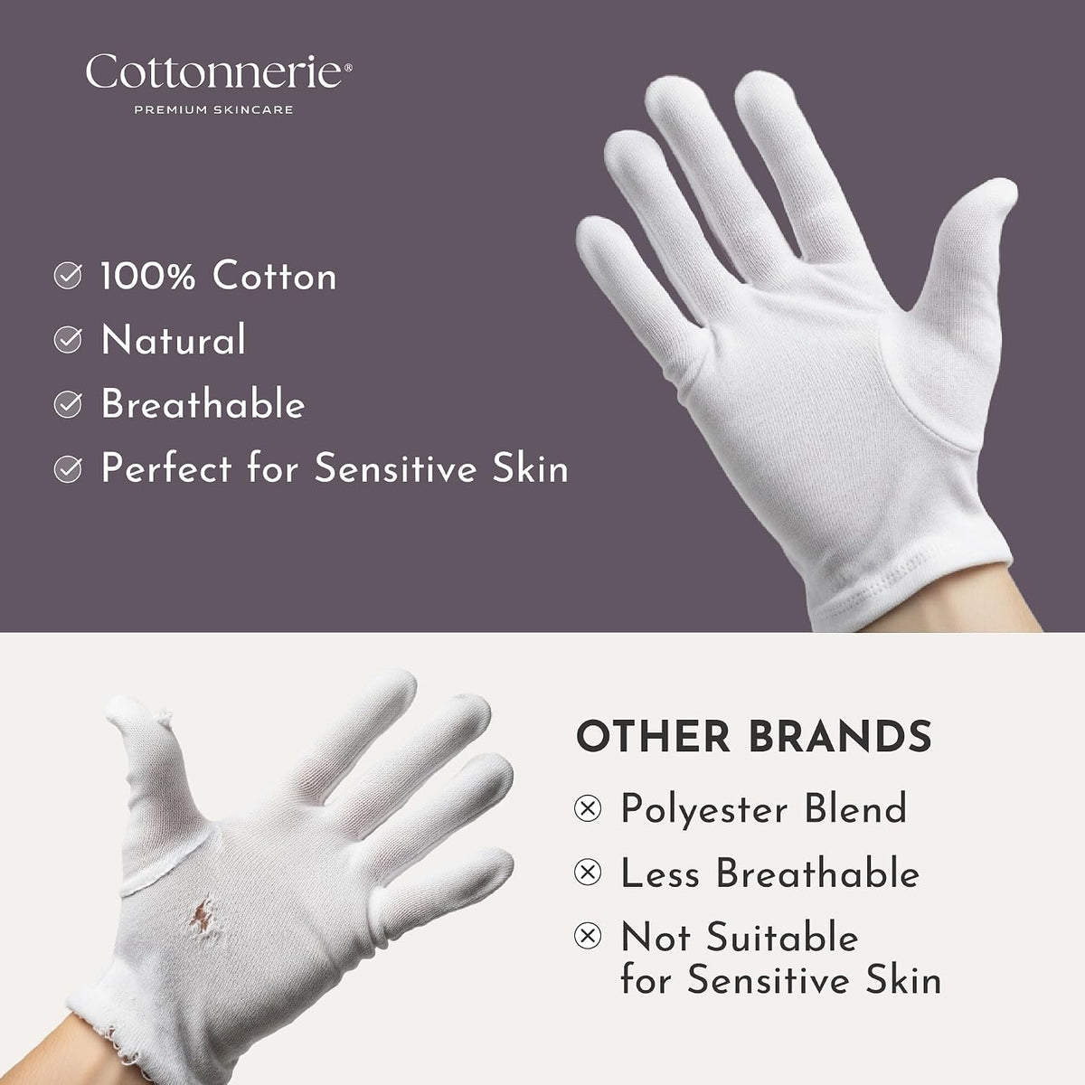 4 Pairs Cottonnerie Basics Cotton Gloves for Dry Hands Sleeping, Moisturizing Gloves Overnight, Hand Moisturizer Gloves, Moisture Gloves for Dry Hands Overnight, Sleeping Gloves, Medium