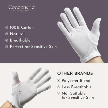 4 Pairs Cottonnerie Basics Cotton Gloves for Dry Hands Sleeping, Moisturizing Gloves Overnight, Hand Moisturizer Gloves, Moisture Gloves for Dry Hands Overnight, Sleeping Gloves, Medium