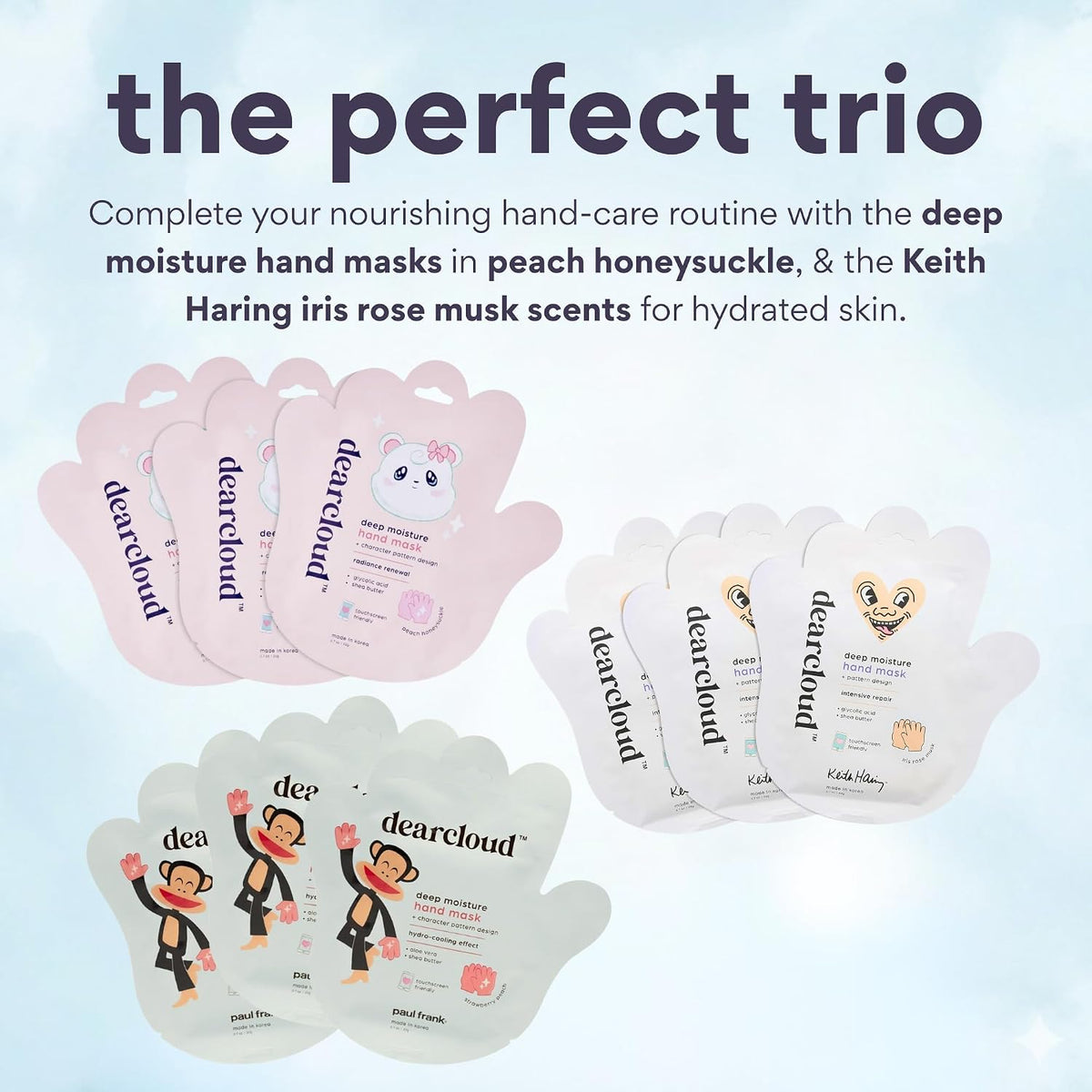 Paul Frank Hand Mask 3-Pack – Aloe & Shea Butter (Strawberry Peach)