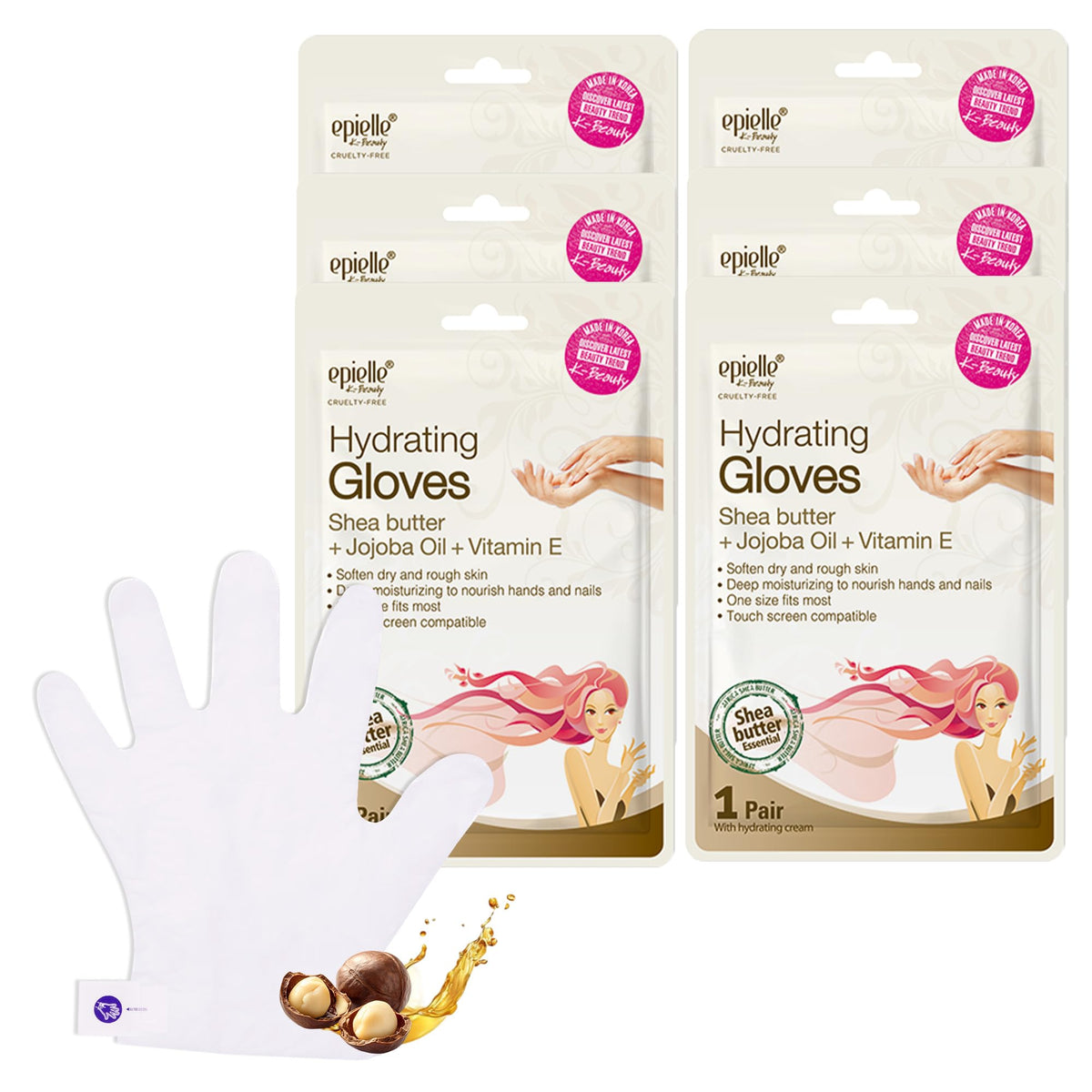 Epielle Moisturizing Hand Mask 6 Pairs, Soften with Sunflower Seed Oil & Vitamin E, Deep Moisturizing Gloves for Dry, Cracked Hands, Self Care Gifts for Women, Spa Kit