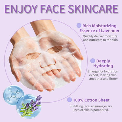 12 Pack Lavender Face,hand & foot masks, Restore and Moisturize Dry Skin,sel-care gift for women,skincare spa set,4 Face 4 Hand 4 Foot