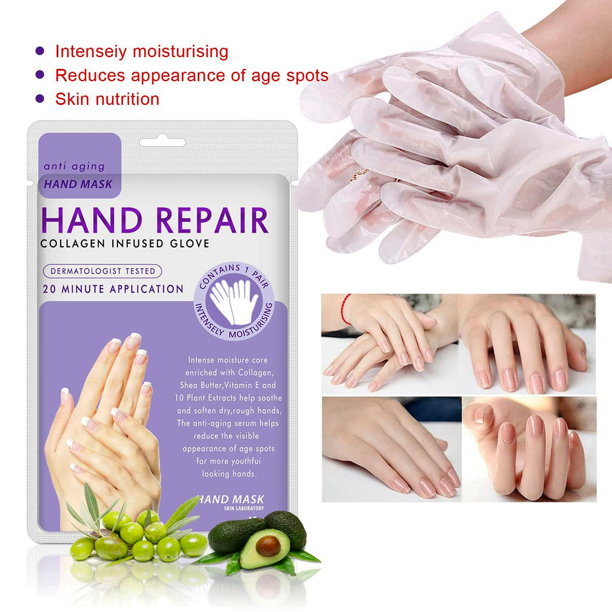 AIQIUSHA 4 Pack Hands Moisturizing Gloves, Hand Spa Mask Infused Collagen, Serum + Vitamins + Natural Plant Extracts for Dry, Cracked Hands, Moisturizer Hands Mask, Repair Rough Skin for Women&Men