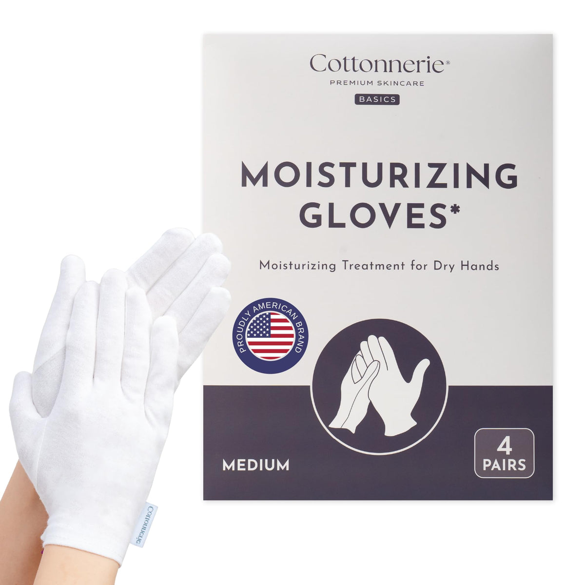4 Pairs Cottonnerie Basics Cotton Gloves for Dry Hands Sleeping, Moisturizing Gloves Overnight, Hand Moisturizer Gloves, Moisture Gloves for Dry Hands Overnight, Sleeping Gloves, Medium