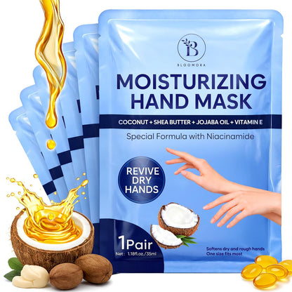 Hand Mask Gloves for Dry Cracked Hands with Coconut and Shea Butter