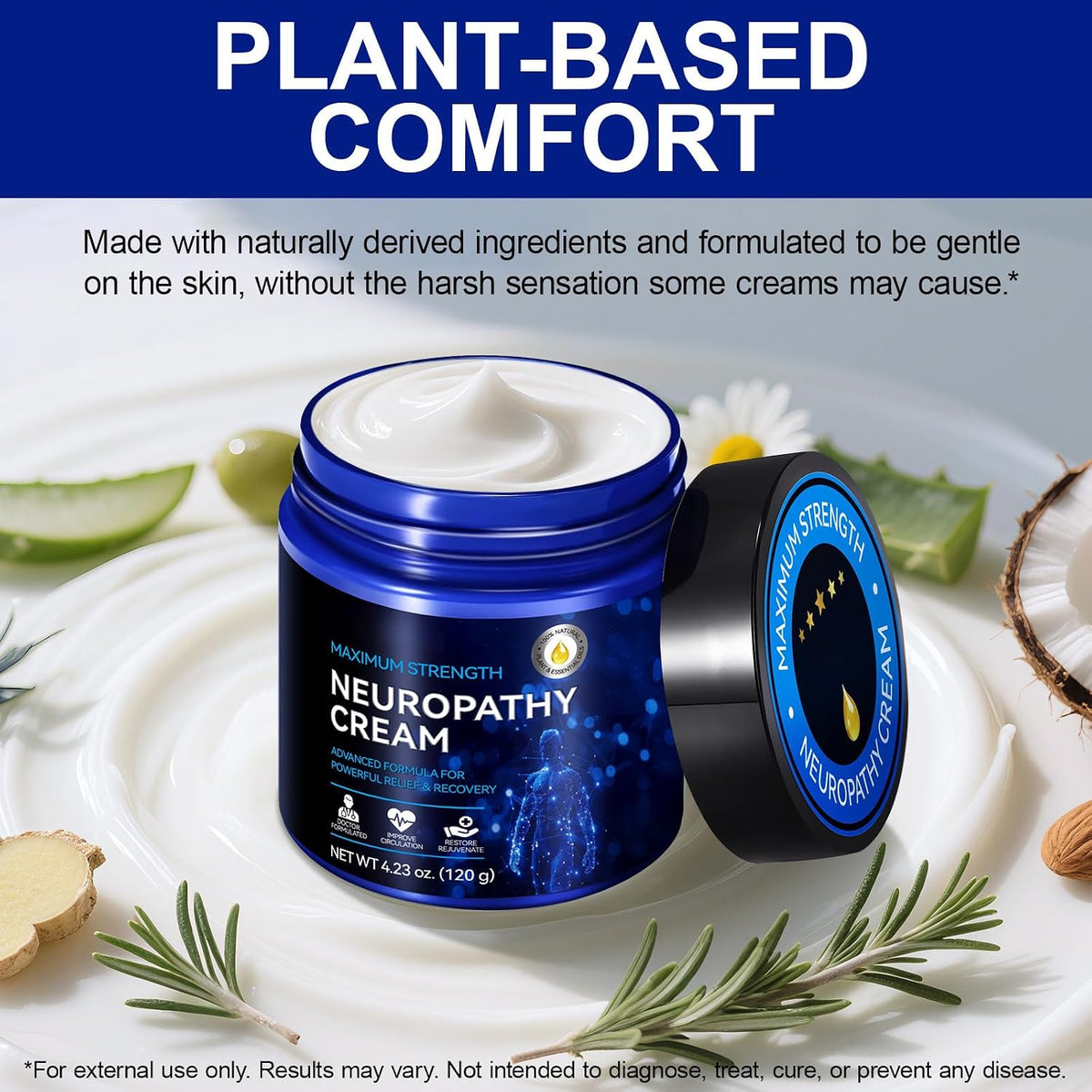 Nerve Relief Cream & Natural Ingredients – Soothing Foot & Hand Cream for Nerve Discomfort, Tingling & Burning Sensations – Fast-Absorbing Moisturizing for Men & Women – 4oz (120g)