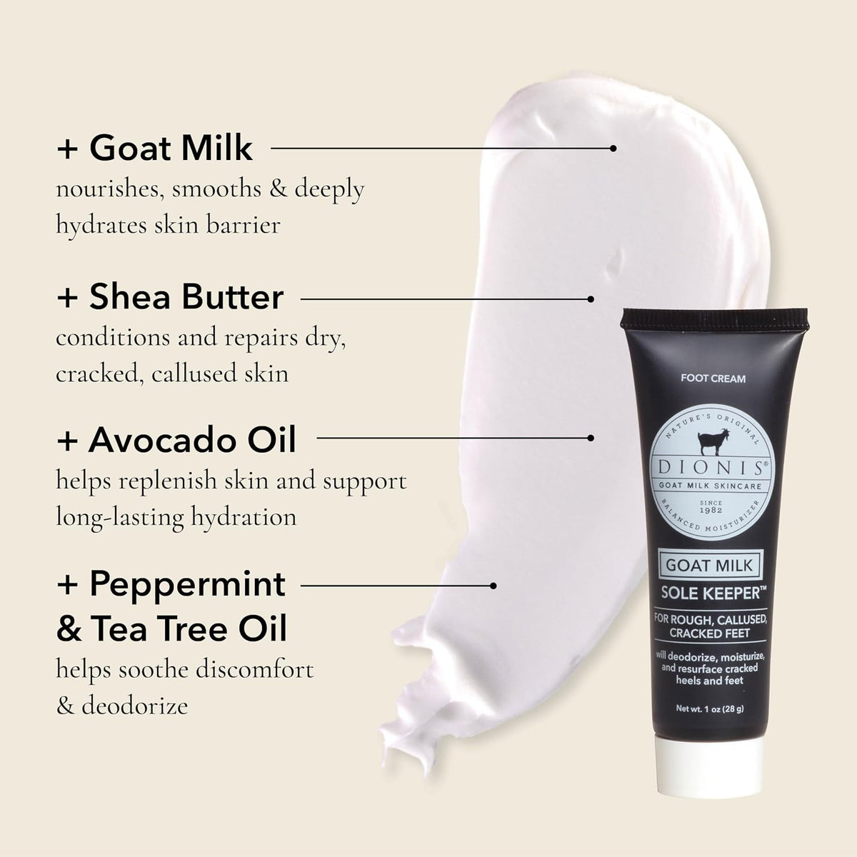 Dionis Goat Milk Hand Cream & Sole Keeper Foot Cream, Unscented, 1 oz Each