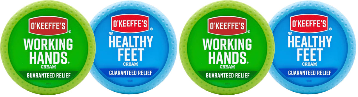 O'Keeffe's Working Hands Hand Cream (3.4 oz Jar) and Healthy Feet Foot Cream (3.2 oz Jar) - Repairing Skincare for Extremely Dry, Cracked Hands and Feet, Travel Size