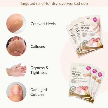 Epielle Hydrating Hand & Foot Masks, Relieve and Soften Dry, Overworked Skin, Self Care Gifts for Women, Spa Kit, 6 Moisturizing Gloves & 6 Moisturizing Socks