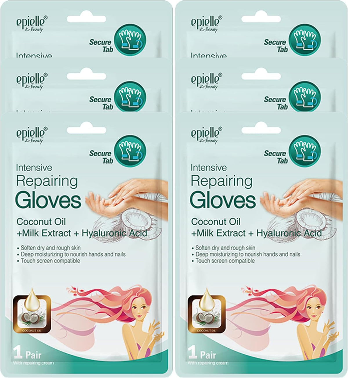 Epielle Intensive Repairing Hand Mask 6 Pairs, Soften with Coconut Oil & Milk Extract, Deep Moisturizing Gloves for Dry, Rough Skin, Self Care Gifts for Women, Spa Kit