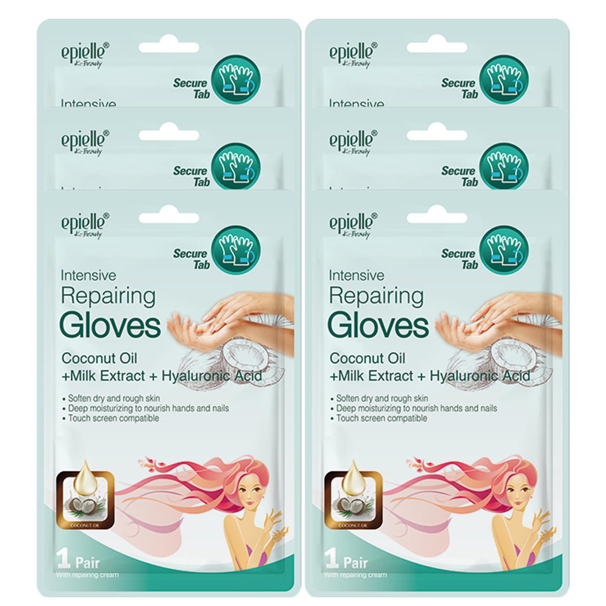 Epielle Intensive Repairing Hand Mask 6 Pairs, Soften with Coconut Oil & Milk Extract, Deep Moisturizing Gloves for Dry, Rough Skin, Self Care Gifts for Women, Spa Kit