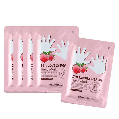 TONYMOLY Lovely Peach Hand Mask for Hydrating Dry, Rough Hands, 5 Pack