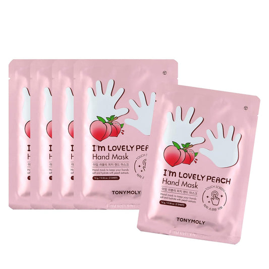 TONYMOLY Lovely Peach Hand Mask for Hydrating Dry, Rough Hands, 5 Pack