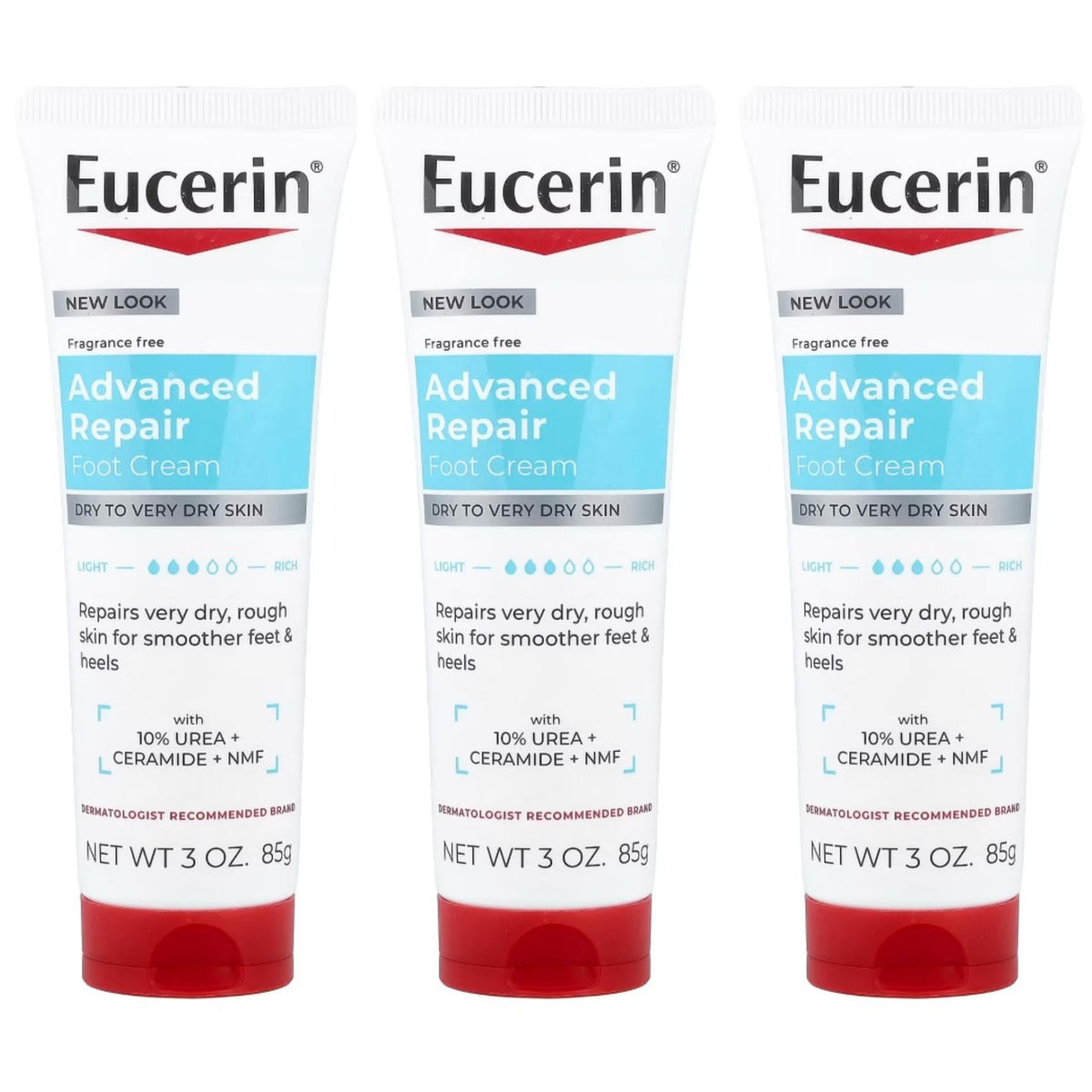 Eucerin Advanced Repair Foot Cream, Very Dry Skin, Light, Fragrance-Free, 3 oz