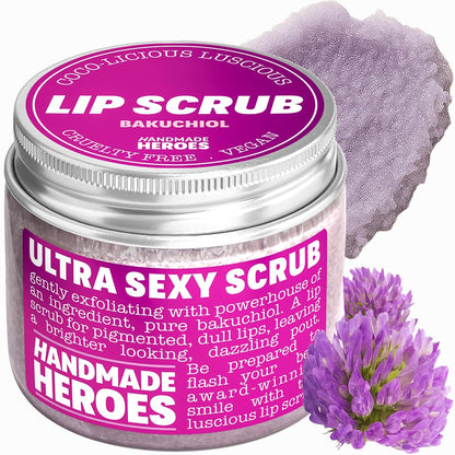 Handmade Heroes 100% Natural Lip Scrub, Vegan Conditioning Coconut Lip Exfoliator - Gentle Exfoliant, Ultra Sexy Sugar Lip Mask Polish and Scrubber for Chapped Dry and Dark Lips, 1oz (Coconut Sorbet)