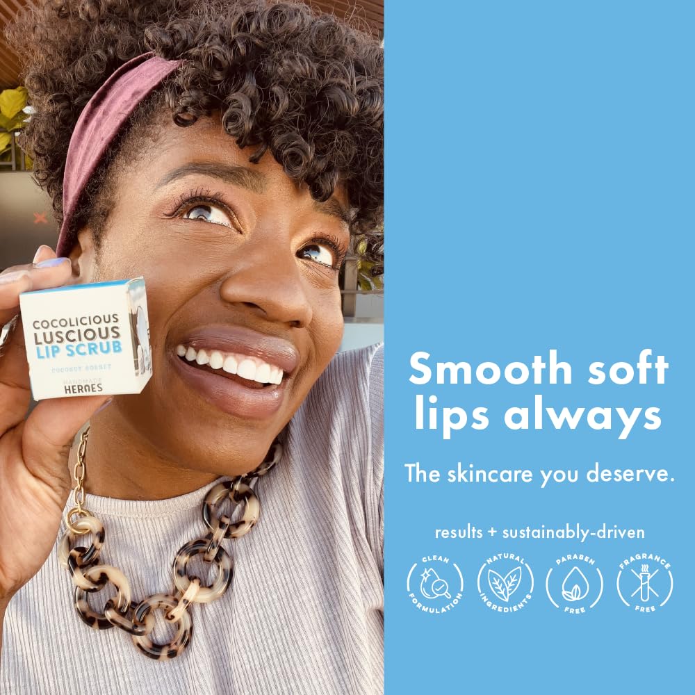 Handmade Heroes 100% Natural Lip Scrub, Vegan Conditioning Coconut Lip Exfoliator - Gentle Exfoliant, Ultra Sexy Sugar Lip Mask Polish and Scrubber for Chapped Dry and Dark Lips, 1oz (Coconut Sorbet)